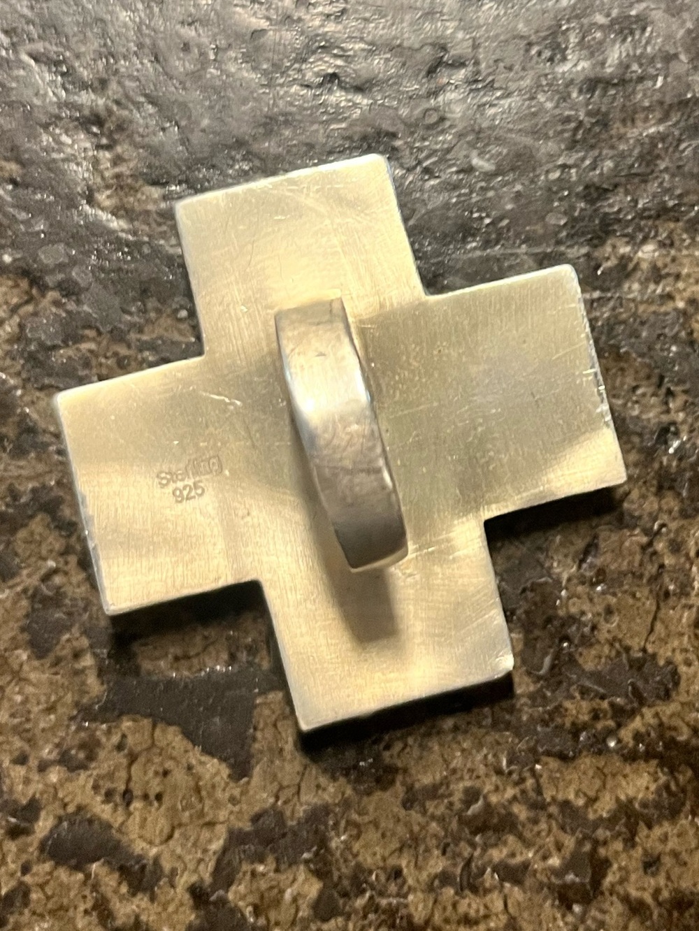 Multi-stone Large Sterling Silver Adjustable Cross Ring. - Picture 3 of 7